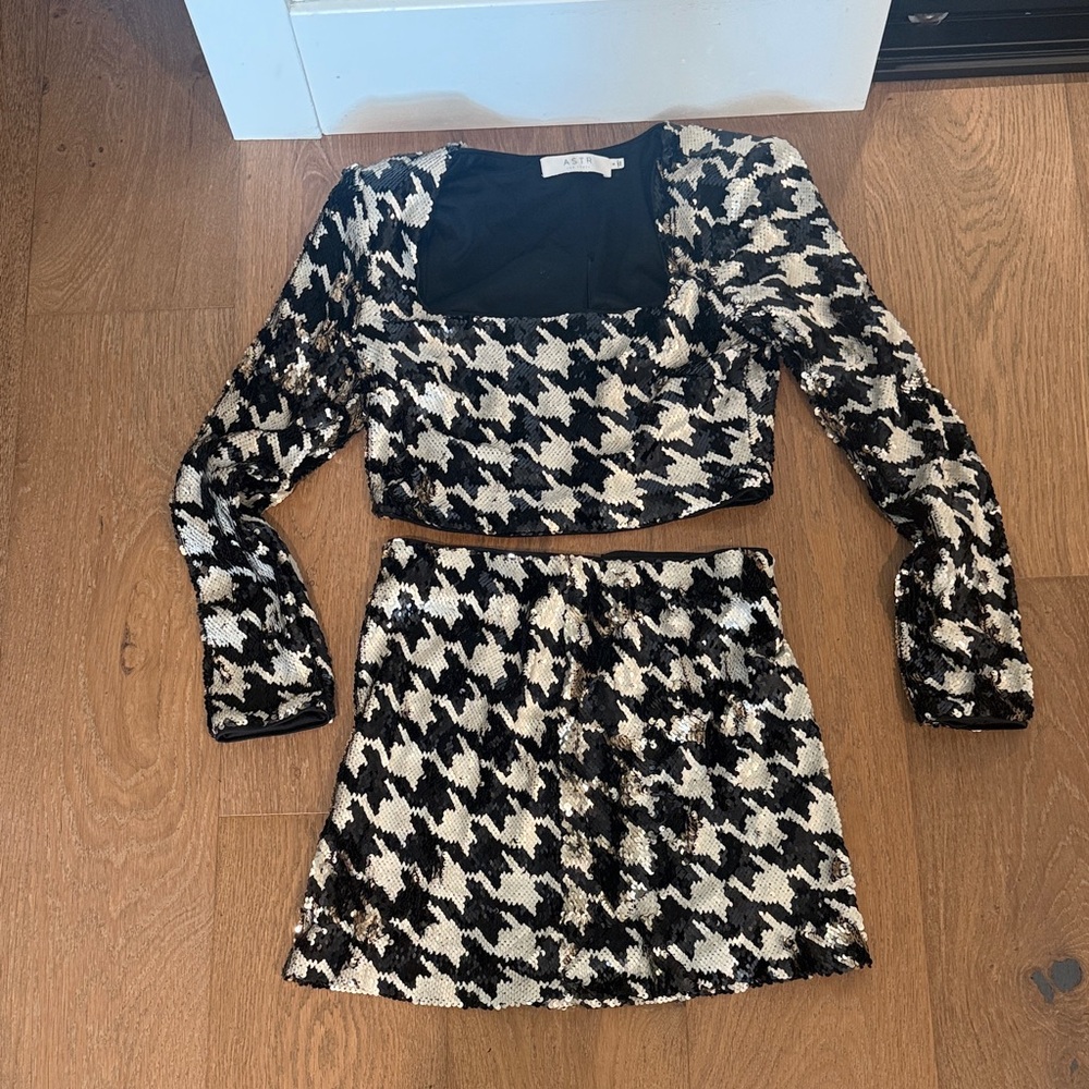 Astr Black and Silver Sequin Top and skirt